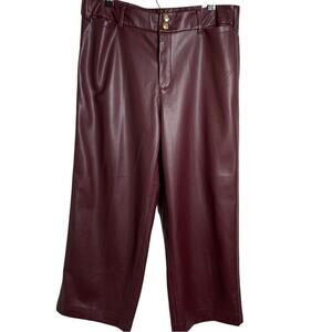 Chico's Pants Women's Size 2 Faux Leather Wide Leg Cropped Windsor Wine NWT